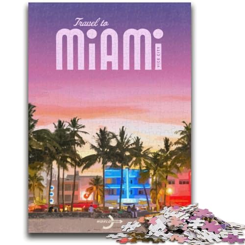 Reise-nach-Miami-Puzzles für Teenager, 1000 Puzzles, für Alter 14+, lustige Spiele, lustige Aktivitäten zu Hause, Geburtstagsgeschenke, Reisegeschenke, 1000 Teile (26x38cm) von LYXIANY
