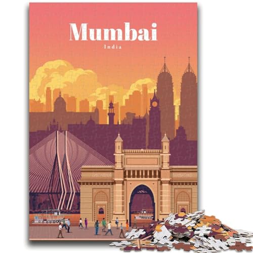 Reise nach Mumbai, 1000-teiliges Puzzle für Erwachsene und Jugendliche, anspruchsvolles Spiel und Lernspiel für die ganze Familie zum Geburtstag, Weihnachten, 1000 Teile (50x75cm) von LYXIANY
