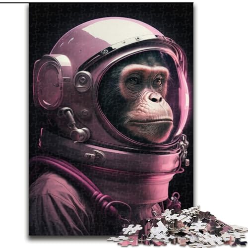 Rosa Puzzle mit Astronauten-Affen, 1000 Teile, für Erwachsene, Holzpuzzle, Weihnachten, Halloween, Ostern, Neujahr, Größe 50x75cm von LYXIANY