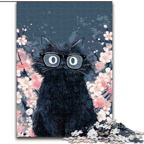 Sakura Black Cat 1000-teiliges Puzzle, Lernspiele, Heimdekoration, Geschenk für die ganze Familie (Größe 50x75cm) von LYXIANY