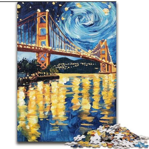 San Francisco Bridge bei Nacht, Puzzle für Erwachsene, 1000 Teile, Lernspiele, Heimdekoration, geeignet als Schreibtischdekoration (26x38cm) von LYXIANY