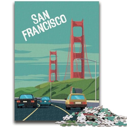 San Francisco Travel City 1000-teiliges Puzzle für Teenager, Lernspiele, DIY-Spielzeug mit passendem Poster und Quizblatt für Kinder ab 14 Jahren, 1000 Teile (26x38cm) von LYXIANY