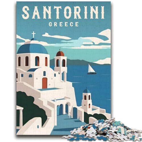 Santorini Griechenland Reise 1000 Teile Puzzle für Jugendliche und Erwachsene, anspruchsvolles Spiel und Familienspiel Eltern-Kind-Interaktion 2000 Teile (70x100cm) von LYXIANY