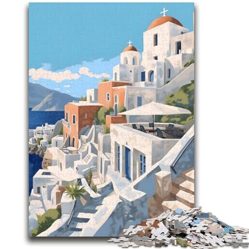 Santorini Griechenland Reise-Puzzles für Teenager, anspruchsvolles Spiel und Familienspiel, Künstlersammlung, bildende Kunst für Kinder ab 14 Jahren, 1000 Teile (50x75cm) von LYXIANY
