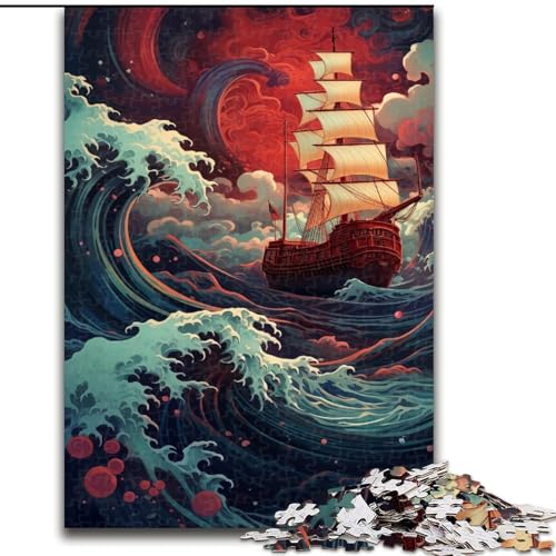 Schiff segelt auf Wellen Puzzle für 1000 Teile aus Holz, anspruchsvolles Denkspiel für Teenager, Spaß für den Spieleabend mit der Familie, Größe 50x75cm von LYXIANY