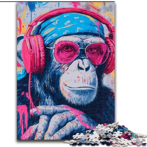 Schimpanse mit Kopfhörer-Puzzles für Erwachsene und Jugendliche, zum Zeitvertreib zu Hause Jedes Teil ist einzigartig – anspruchsvolles Familienspiel (50x75cm) von LYXIANY
