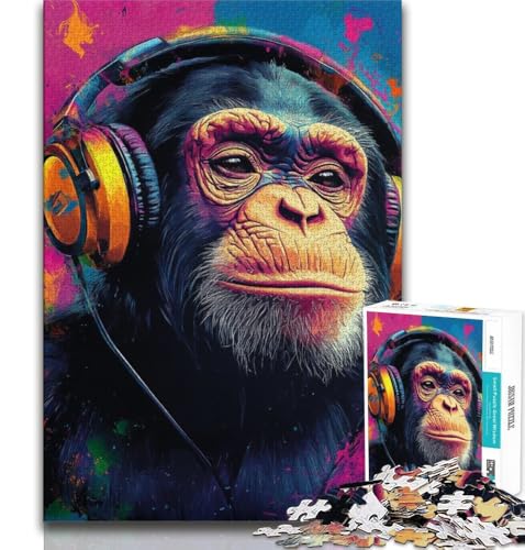 Schimpanse mit Kopfhörern, 1000-teiliges Puzzle für Erwachsene und Jugendliche, anspruchsvolles Spiel und Familienspiel, ganze Familie (38x26cm) von LYXIANY