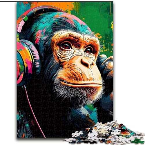 Schimpanse mit Kopfhörern, Puzzle für Erwachsene, 1000 Teile, Geburtstagsgeschenk zum Zeitvertreib zu Hause, Geschenke, Wandkunst für 14+ (Größe 26x38cm) von LYXIANY