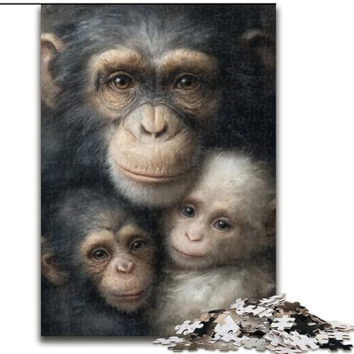 Schimpansen-Familien-Puzzle für Erwachsene, 1000 Teile, anspruchsvolles Spiel und Familienspiel mit passendem Poster und Quizblatt (50x75cm) von LYXIANY