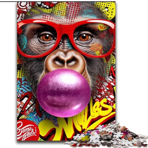 Schimpansen-Graffiti-Puzzles für Erwachsene und Jugendliche, 1000 Teile, Herausforderung für die Gehirnintelligenz, süchtig machendes Spielzeug für die Heimdekoration (50x75cm) von LYXIANY