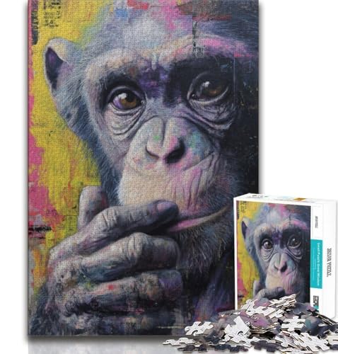 Schimpansen-Puzzle, 1000 Teile, für Teenager, Stressabbau, schwierige Herausforderung, einzigartige Heimdekoration und Geschenke (50x75cm) von LYXIANY