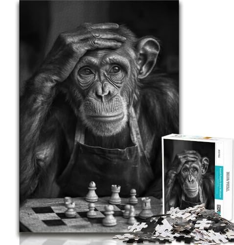 Schimpansen Spielen Schach, Puzzle für Erwachsene, 1000 Puzzles, anspruchsvolles Spiel, Geschenke, ganze Familie (50x75cm) von LYXIANY