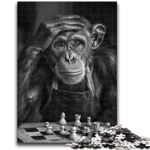 Schimpansen Spielen Schach, Puzzle für Erwachsene, 1000 Teile, anspruchsvolles Spiel und Familienspiel, ganze Familie (38x26cm) von LYXIANY