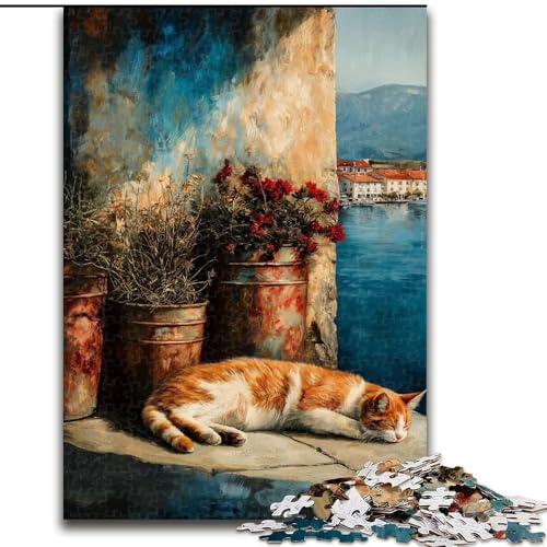 Schlafende Katze, Puzzle für Erwachsene, 1000 Teile, Spielzeug, Lernspiele, Stressabbau, Wichtelgeschenke für Kinder ab 14 Jahren (50x75cm) von LYXIANY