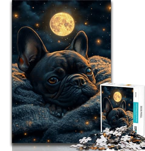 Schlafender Mops, Puzzle für Teenager, 1000 Teile, Stressabbau, Zeitvertreib zu Hause, mit passendem Poster und Quizblatt (38x26cm) von LYXIANY