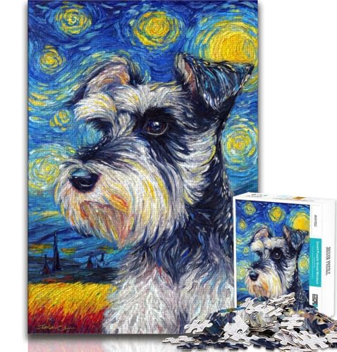 Schnauzer-Hund unter dem Nachthimmel, Puzzle für Erwachsene, 1000 Teile, anspruchsvolles Spiel und Familienspiel mit vollständig ineinandergreifenden, zufällig geformten Teilen (75x50cm) von LYXIANY