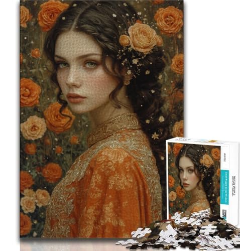 Schönes Mädchen mit Blumen-Puzzle für Teenager, 1000-teiliges Puzzle, anspruchsvoll zu vervollständigen, Aber lustiges und humorvolles Lernspiel zum Geburtstag (50x75cm) von LYXIANY