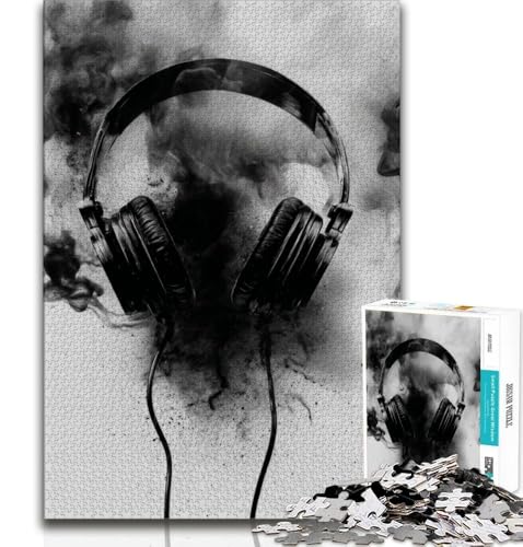 Schwarz-weiße Kopfhörer, 1000-teiliges Puzzle für Teenager, Geschenke, hilft dem Gehirn, süchtig machendes Spielzeug zu trainieren, um Geduld zu fördern, geeignet für Paare (50x75cm) von LYXIANY