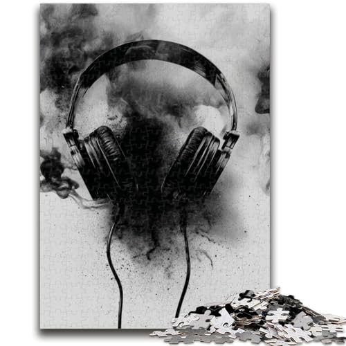 Schwarz-weiße Kopfhörer-Puzzles für Teenager, 1000 Teile, Lernspielzeug, Familienspiele, einzigartige Geburtstags- und Geschenkideen (50x75cm) von LYXIANY