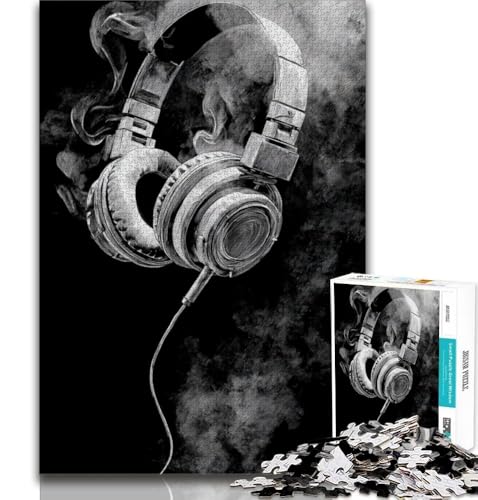 Schwarz-weiße Kopfhörer-Puzzles für Teenager, 1000-teiliges Puzzle, Spielspielzeug, jedes Teil ist einzigartig – anspruchsvolles Familienspiel (50x75cm) von LYXIANY
