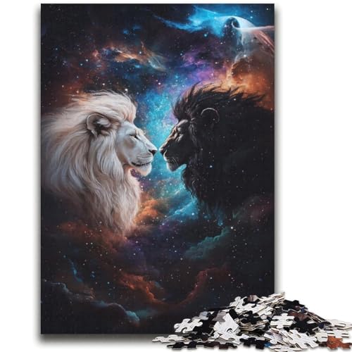Schwarz-weißes Löwen-Puzzle für Teenager, 1000 Puzzles, Lernspielzeug, Familienspiele mit passendem Poster und Quizblatt (38x52cm) von LYXIANY