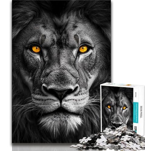 Schwarz-weißes Löwen-Puzzle mit 1000 Teilen für Teenager, Denkspiel, Wanddekoration, einzigartige Geburtstags (38x26cm) von LYXIANY
