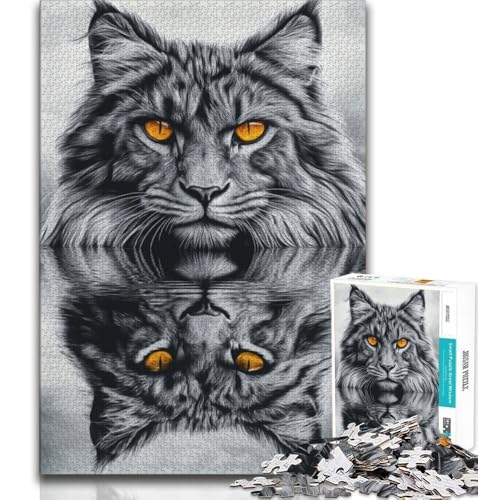 Schwarz-weißes Wildkatzen-Puzzle mit 1000 Teilen für Teenager, Denkspiel, Wanddekoration, einzigartige Geburtstags (50x75cm) von LYXIANY