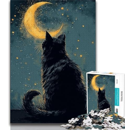 Schwarze Katze 1000-teiliges Puzzle für Erwachsene und Jugendliche, Denkspiel, Wanddekoration, einzigartige Geburtstags (50x75cm) von LYXIANY