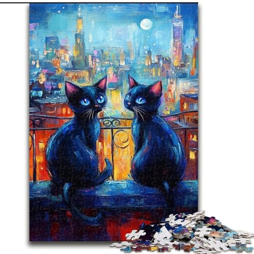 Schwarze Katze in der Stadt, 1000-teiliges Puzzle für Erwachsene und Jugendliche, Lernspielzeug, Familienspiele, geeignet als Schreibtischdekoration (26x38cm) von LYXIANY
