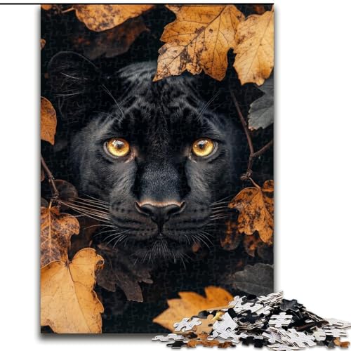 Schwarzer Panther im Laub, 1000 Teile Puzzle für Erwachsene und Jugendliche, Spielzeug, Lernspiele, Stressabbau, Wunschliste mit Weihnachtsmann (Größe 26x38cm) von LYXIANY