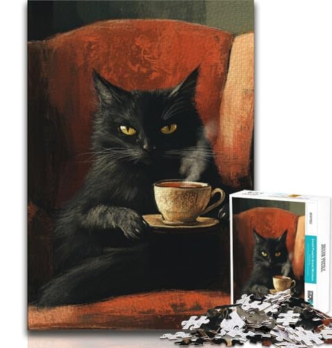 Schwarzes Katzen-Puzzle mit 1000 Teilen für Teenager, anspruchsvolles Spiel und Familienspiel mit vollständig ineinandergreifenden, zufällig geformten Teilen (38x26cm) von LYXIANY