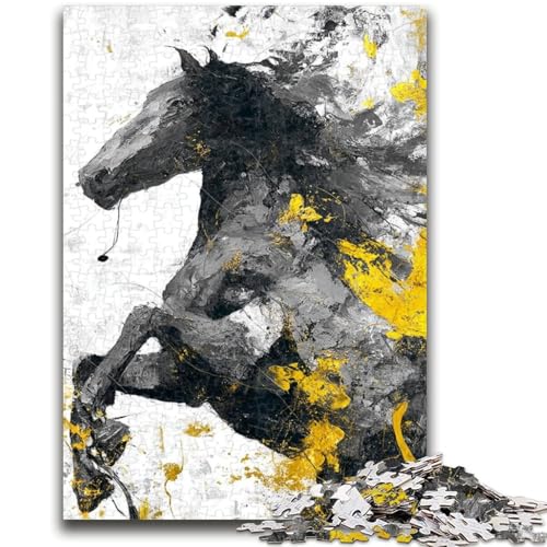 Schwarzes goldenes Pferd-Puzzle für Erwachsene, 1000-teiliges Puzzle, Denkspiel, Wanddekoration, einzigartige Geburtstags (38x26cm) von LYXIANY