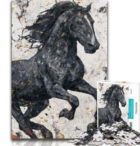 Schwarzes goldenes Pferd Puzzle für Erwachsene 1000 Teile Puzzle, Denkspiel Wanddekoration Einzigartige Geburtstags 50x75cm Schwarzes goldenes Pferd Puzzle für Erwachsene 1000 Teile Puzzle, Denkspiel Wanddekoration Einzigartige Geburtstags 50x75cm von LYXIANY