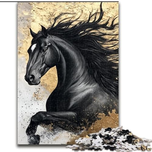Schwarzes goldenes Pferde-Puzzle für Erwachsene, 1000-teiliges Puzzle, geeignet für Kinder ab 14 Jahren, Geschenkideen zur Verbesserung des Gedächtnisses (26x38cm) von LYXIANY