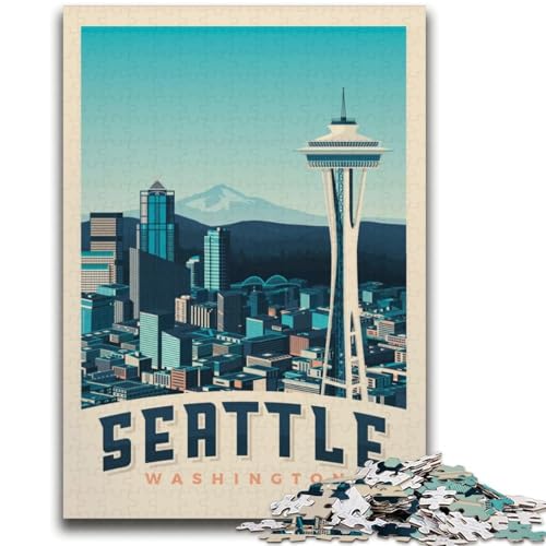 Seattle Cityscape Puzzle für Erwachsene, 1000 Teile, Denkspiel, Wanddekoration, einzigartige Geburtstags (38x52cm) von LYXIANY
