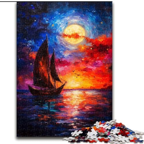 Segelboot unter dem Nachthimmel, Puzzle für Erwachsene, 1000 Puzzles, Stressabbau, Staycation, Zeit totschlagen, Eltern-Kind-Interaktion (Größe 26x38cm) von LYXIANY