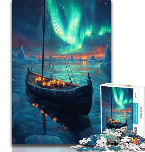 Segeln unter der Aurora, Puzzle für Teenager, 1000 Teile, Herausforderung für die Gehirnintelligenz, süchtig machendes Spielzeug für die Heimdekoration (38x26cm) von LYXIANY