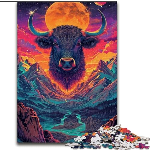 Sigpsychedelic Kuh in den Bergen, 1000-teiliges Puzzle, Lernspielzeug, Familienspiele mit passendem Poster und Quizblatt (26x38cm) von LYXIANY