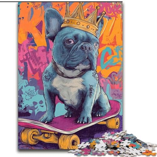 Skateboard-Puzzles mit französischer Bulldogge für Erwachsene und Jugendliche ab 14 Jahren, Stressabbau-Weihnachtsspiel-Geschenke für Frauen (26x38cm) von LYXIANY