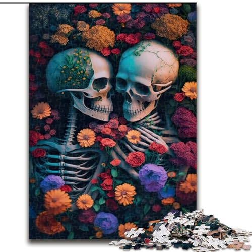 Skelett-Blumenmeer-Puzzle, 1000 Teile, für Erwachsene, Holzpuzzle, Weihnachten, Halloween, Ostern, Neujahr, Größe 50x75cm von LYXIANY