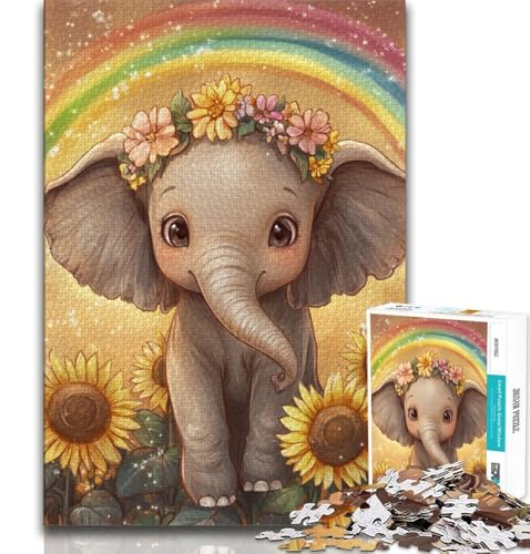 Sonnenblumen-Elefant, 1000-teiliges Puzzle für Erwachsene und Jugendliche, Quizspiel, Wanddekoration, einzigartige Geburtstags, 38x26cm von LYXIANY