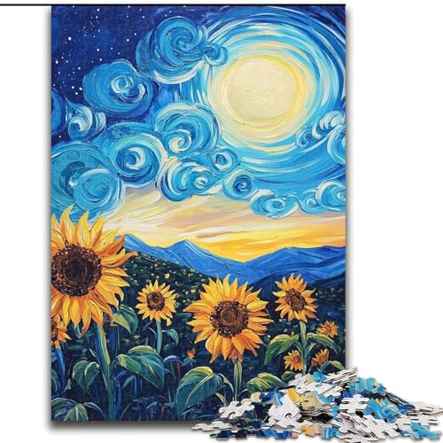 Sonnenblumen-Puzzle für Erwachsene, 1000 Teile, Lernspielzeug für die ganze Familie, mit passendem Poster und Quizblatt (26x38cm) von LYXIANY