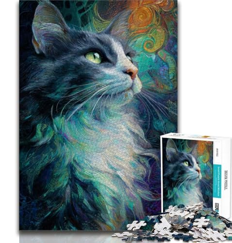 Space Cat Puzzles für Teenager, 1000 Teile Puzzle, Denkspiel, Wanddekoration, einzigartige Geburtstags (38x26cm) von LYXIANY
