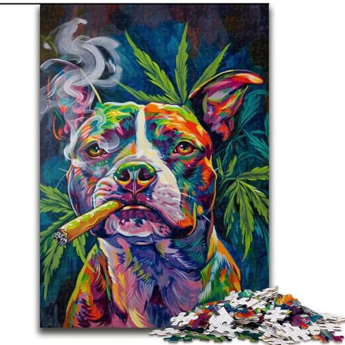 Staffordshire Bull Terrier Rauchen 1000-teiliges Puzzle für Teenager, Familienaktivität mit passendem Poster und Quizblatt für Kinder ab 14 Jahren (50x75cm) von LYXIANY