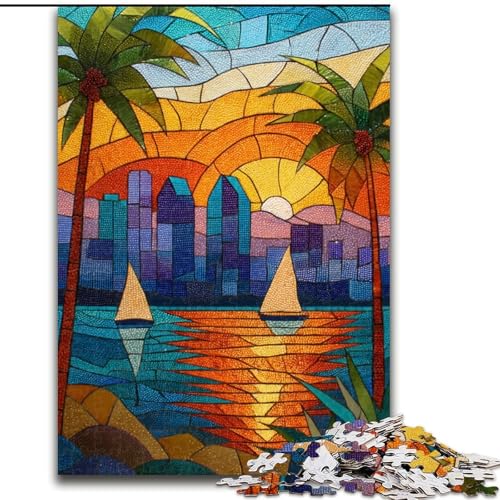 Stained Glass City Puzzle für Erwachsene, 1000 Teile, anspruchsvolles Spiel und Künstlersammlung für die ganze Familie, bildende Kunst für Kinder ab 14 Jahren (50x75cm) von LYXIANY
