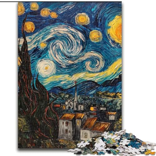 Starry Sky Street 1000-teiliges Puzzle für Erwachsene und Jugendliche, Kunst, interessante Wunschliste zur Stressreduzierung mit Weihnachtsmann für 14-Jährige (26x38cm) von LYXIANY