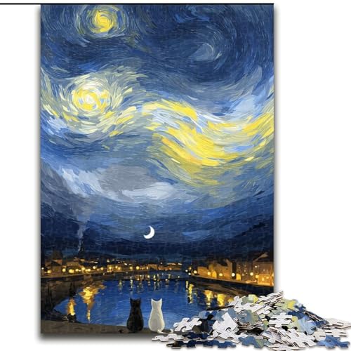 Sternenhimmel-Puzzle mit schwarz-weißer Katze für Teenager, 1000 Puzzles, anspruchsvolles Spielzeug, jedes Teil ist einzigartig – anspruchsvolles Familienspiel (26x38cm) von LYXIANY