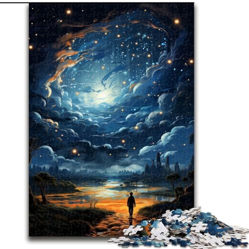 Sternennacht mit Mond, 1000-teiliges Puzzle für Erwachsene, Holzpuzzle für Erwachsene, anspruchsvolles DIY-Denkspiel für Teenager, Größe 50x75cm von LYXIANY