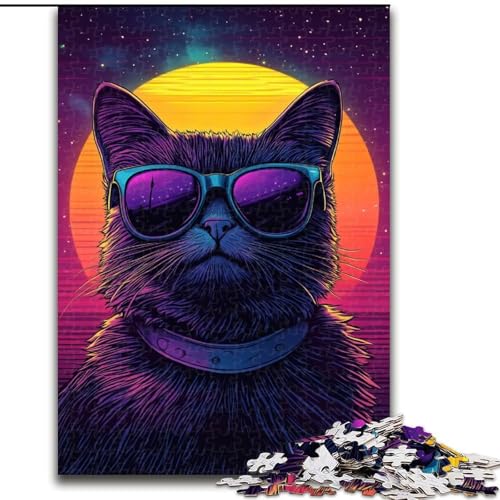 Synthwave Lila Katzen-Puzzle für Erwachsene, 1000 Teile, für Kinder ab 14 Jahren, lustige Spiele, lustige Aktivitäten zu Hause, Geburtstagsgeschenke, Reisegeschenke (Größe 50x75cm) von LYXIANY