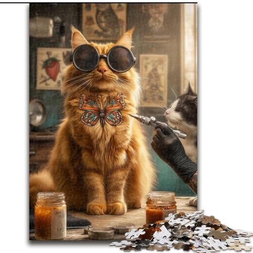 Tätowiertes Katzen-Puzzle, 1000 Teile, für Erwachsene, anspruchsvolles Spiel und Lernspiel für die ganze Familie zum Geburtstag, Weihnachten (Größe 26x38cm) von LYXIANY